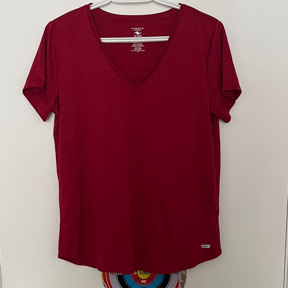 Athletic Works Deep Red V-Neck Short Sleeve Tee